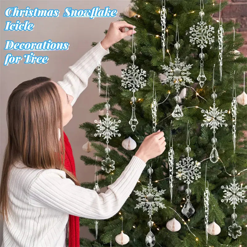 10pcs Christmas Tree Hanging Pendants Acrylic Ice Strip Snow Ceiling Xmas Ornaments New Year Christmas Decoration Home Decor samsegir