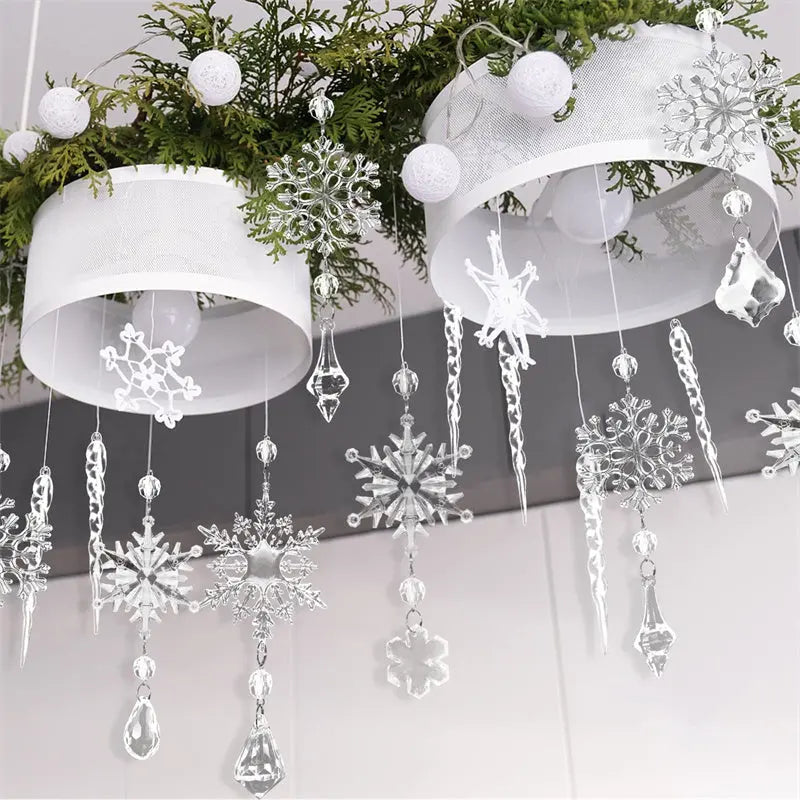 10pcs Christmas Tree Hanging Pendants Acrylic Ice Strip Snow Ceiling Xmas Ornaments New Year Christmas Decoration Home Decor samsegir