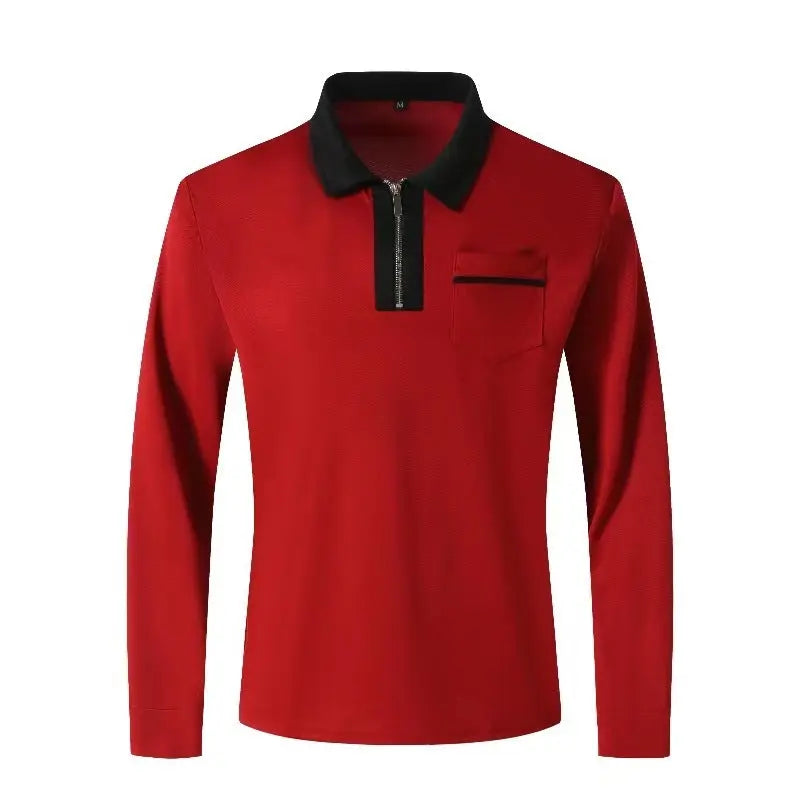 2024 Autumn Mens Long Sleeve Zipper Polo Shirts Casual Lapel Collar Zip Up Henley Shirts Cotton Sports Golf Tennis T-Shirts With Pockets samsegir