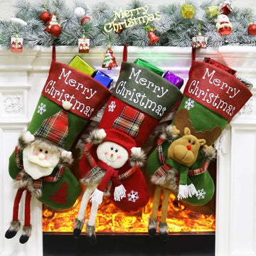 2024 New Year Xmas Big Stockings Set Decorations Christmas 3D Plush Big Sock Christmas Tree Pendant Decorating Supplies samsegir