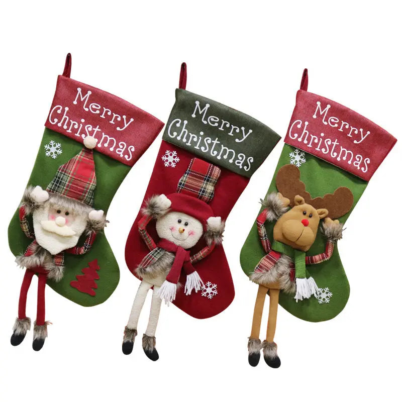 2024 New Year Xmas Big Stockings Set Decorations Christmas 3D Plush Big Sock Christmas Tree Pendant Decorating Supplies samsegir