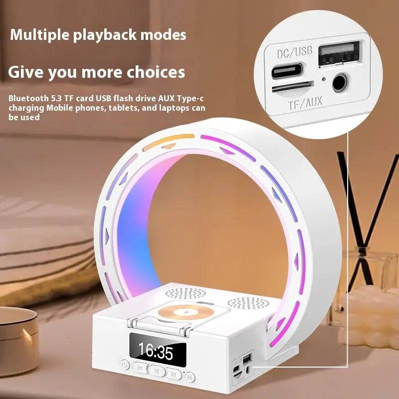 4 In 1 Wireless Bluetooth Speaker Charging Pad Bedside Lamp With Alarm Clock Wake-Up Light For Bedroom Support USB Drive TF Card samsegir