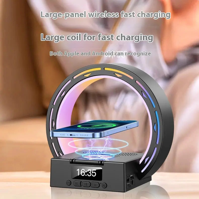 4 In 1 Wireless Bluetooth Speaker Charging Pad Bedside Lamp With Alarm Clock Wake-Up Light For Bedroom Support USB Drive TF Card samsegir