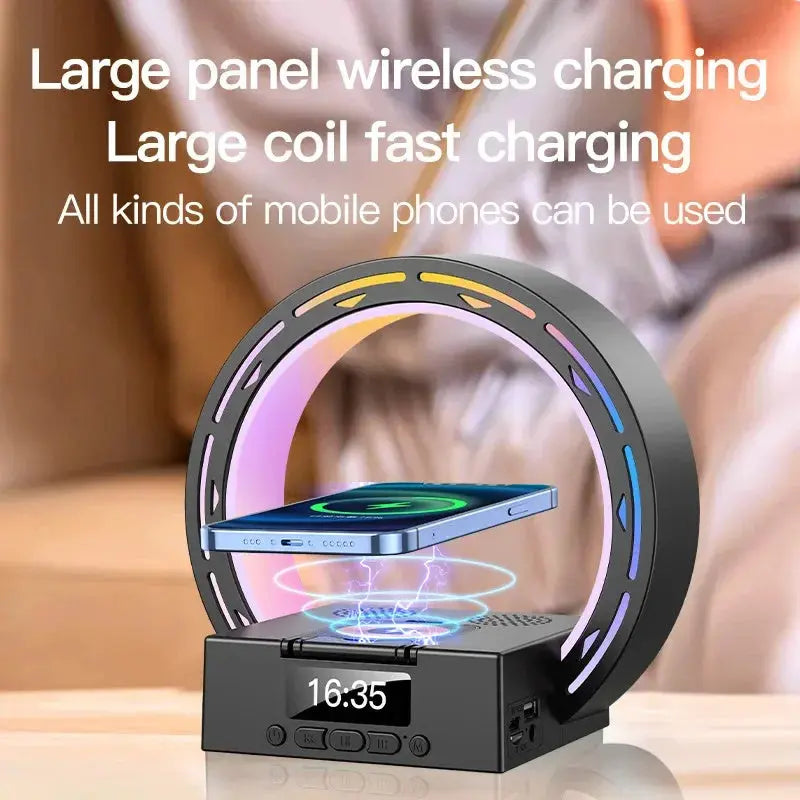 4 In 1 Wireless Bluetooth Speaker Charging Pad Bedside Lamp With Alarm Clock Wake-Up Light For Bedroom Support USB Drive TF Card samsegir