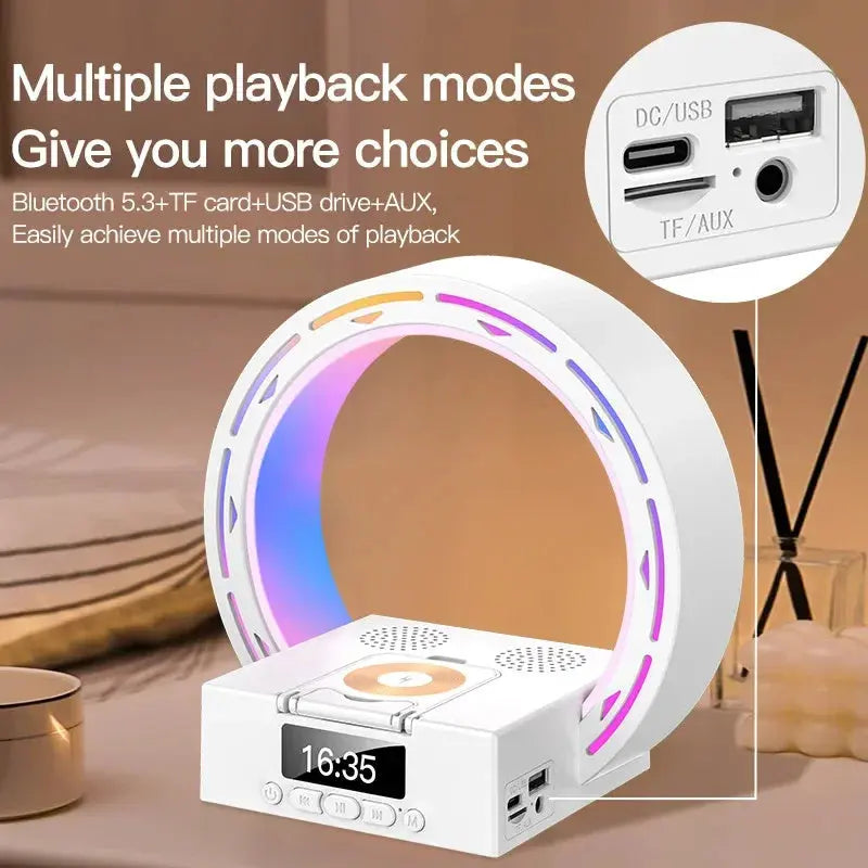 4 In 1 Wireless Bluetooth Speaker Charging Pad Bedside Lamp With Alarm Clock Wake-Up Light For Bedroom Support USB Drive TF Card samsegir