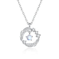 925 Silver Plated  Feather Shape Pendant Necklace Moonstone Round Bead Jewelry Choker Gift samsegir