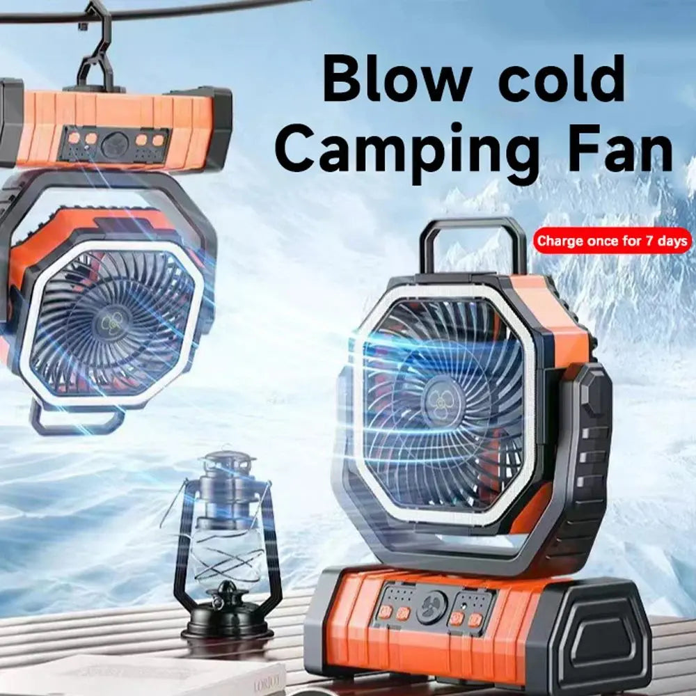 Camping Fan Outdoor Fan Light Household Fan Mobile Phone Charging Treasure LED Light Double Hook Camping Fan onsam