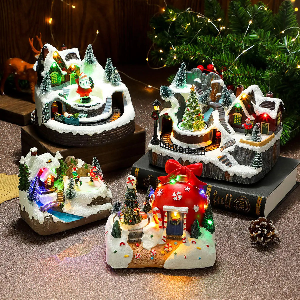 Christmas Rotating Resin Luminous Music Box Ornaments samsegir