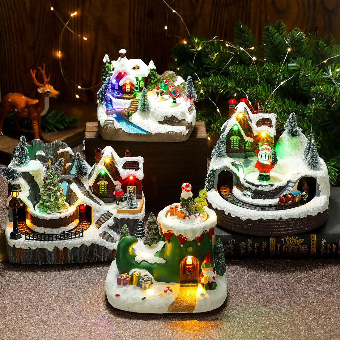 Christmas Rotating Resin Luminous Music Box Ornaments samsegir