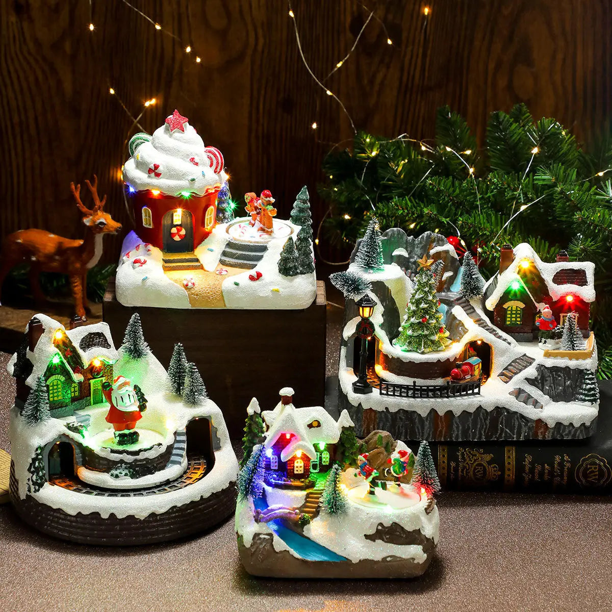 Christmas Rotating Resin Luminous Music Box Ornaments samsegir