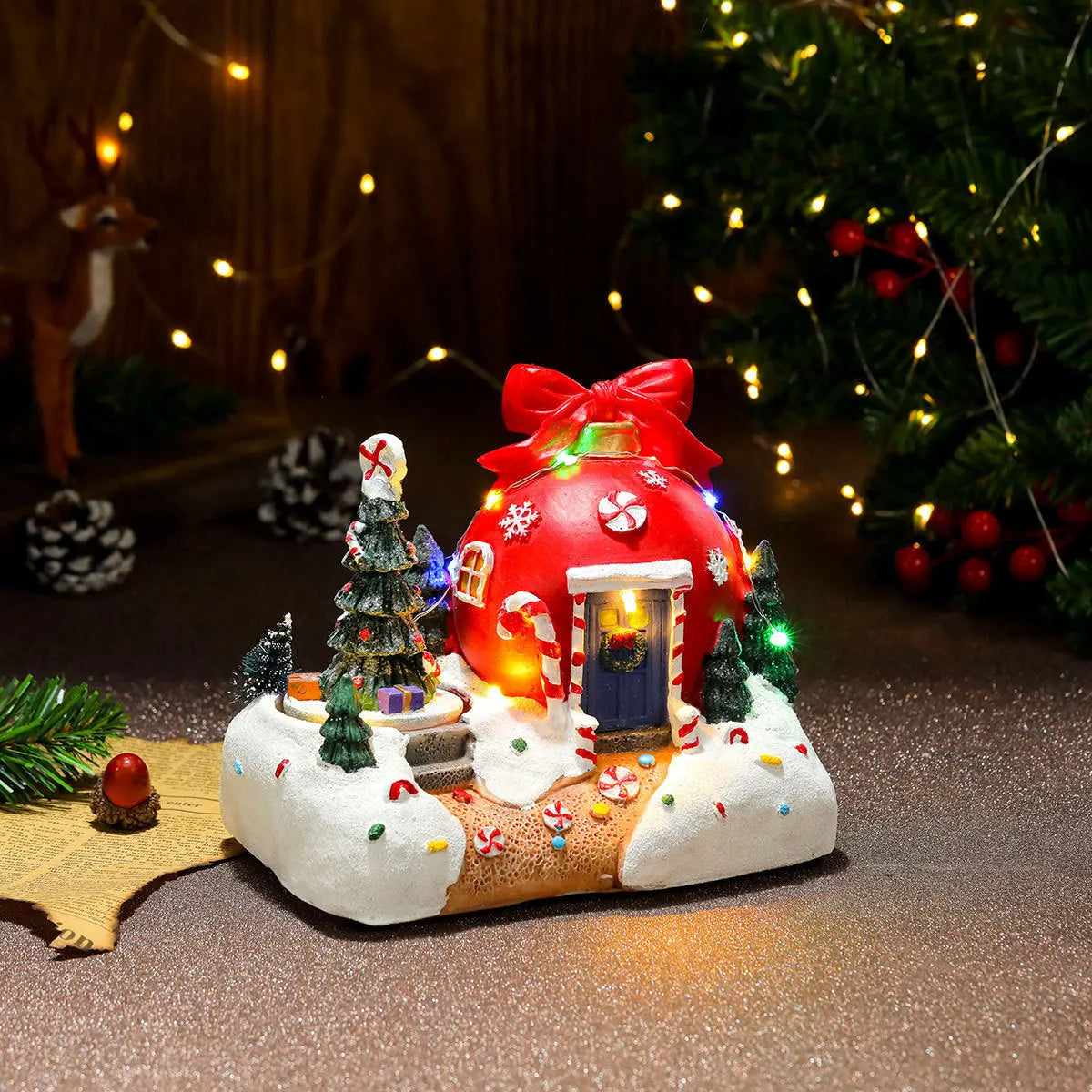 Christmas Rotating Resin Luminous Music Box Ornaments samsegir