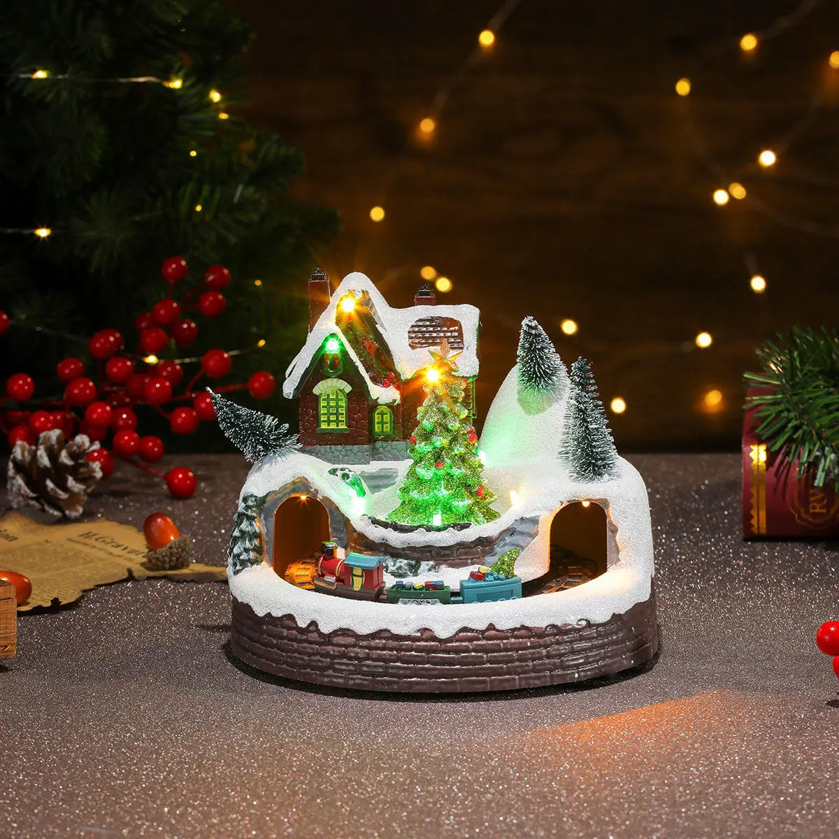 Christmas Rotating Resin Luminous Music Box Ornaments samsegir