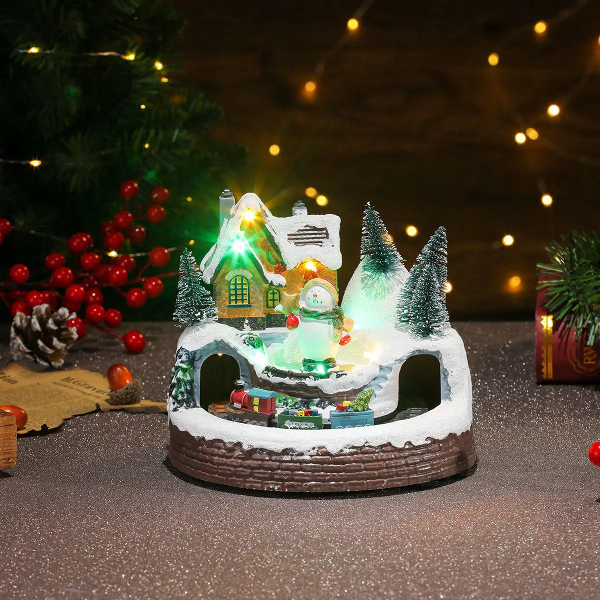 Christmas Rotating Resin Luminous Music Box Ornaments samsegir