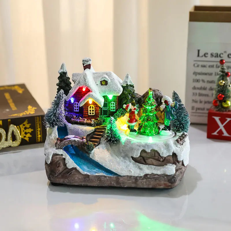 Christmas Rotating Resin Luminous Music Box Ornaments samsegir