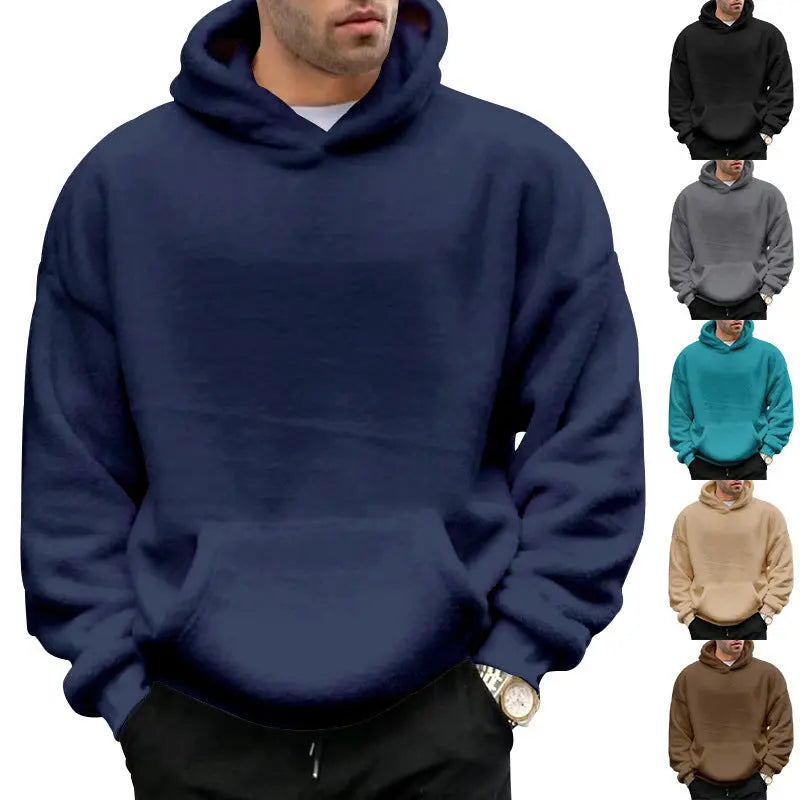 Double-sided Velvet Hooded Sweater Men's Plush Sweatshirt With Pockets samsegir