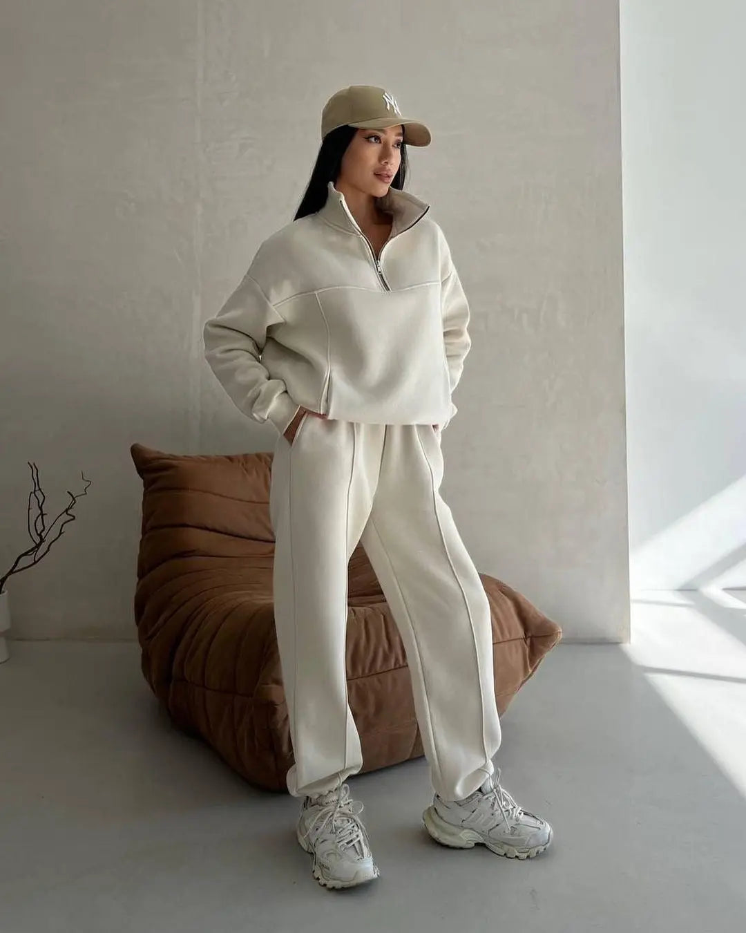 European And American Leisure Fashion Stitching Padded Long Sleeve Sweater Trousers Suit samsegir