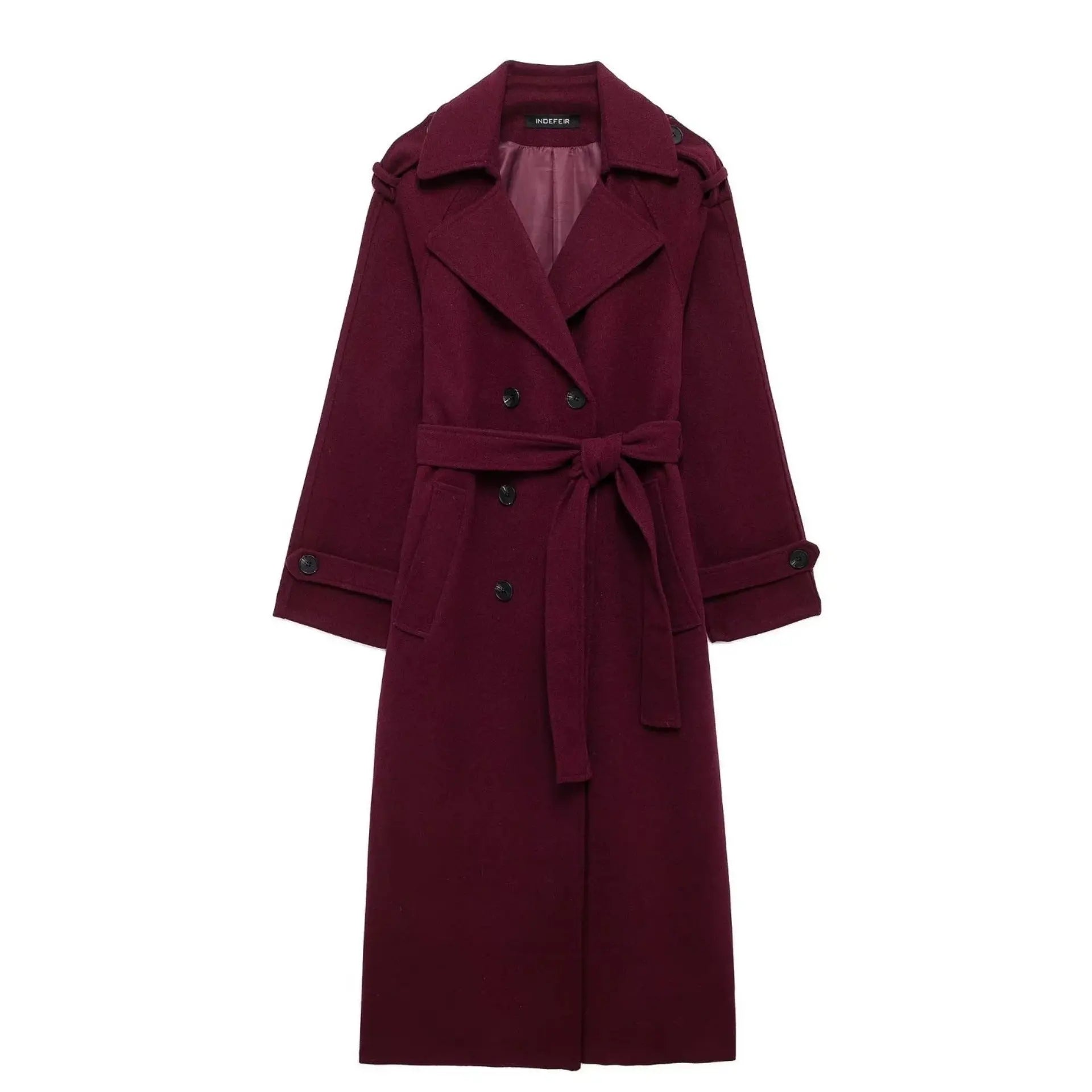 Fashion Lapel Woolen Coat With Belt Winter Double-breasted Trench Long Jacket For Women Clothing samsegir