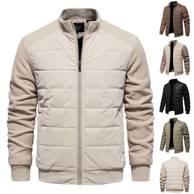 Fashion Stitching Coat Winter Personality Stand Collar Zipper Jacket Men's Clothing samsegir