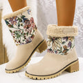 Flowers Embroidered Snow Boots Ethnic Style Platform Thick Square Heel Mid-tube Boot Winter Warm Cotton Shoes For Women samsegir