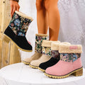 Flowers Embroidered Snow Boots Ethnic Style Platform Thick Square Heel Mid-tube Boot Winter Warm Cotton Shoes For Women samsegir