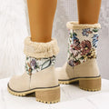 Flowers Embroidered Snow Boots Ethnic Style Platform Thick Square Heel Mid-tube Boot Winter Warm Cotton Shoes For Women samsegir