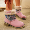 Flowers Embroidered Snow Boots Ethnic Style Platform Thick Square Heel Mid-tube Boot Winter Warm Cotton Shoes For Women samsegir