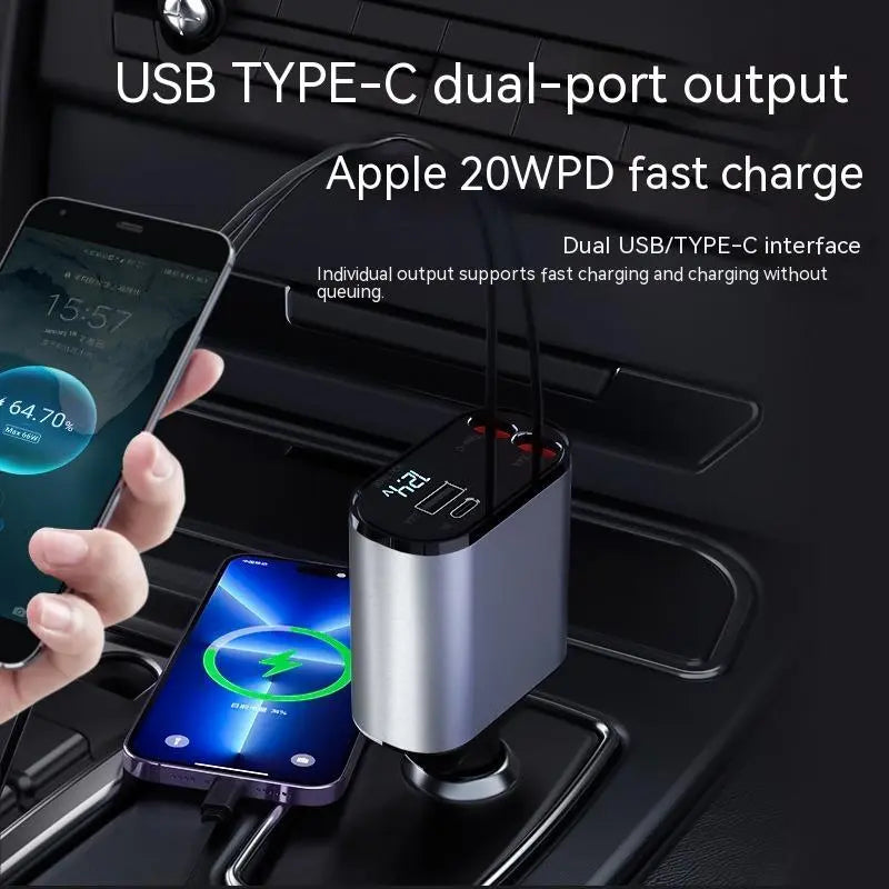 Metal Car Charger 100W Super Fast Charging Car Cigarette Lighter USB And TYPE-C Adapter samsegir