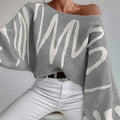 New Lantern-sleeved Pullover Sweater Fashion Line Printed Loose Tops Women's Clothing samsegir