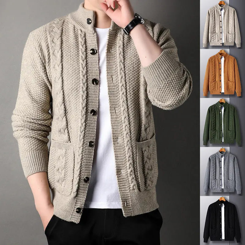 New Single-breasted Sweater With Pockets Fashion Jacquard Loose-fitting Cardigan Men Clothing samsegir