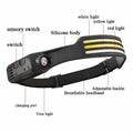 Silicone Headlamp Portable Headwear Work Lamp Charging Flood Outdoor Running Lamp Dual Light Source Induction Fishing Lamp Strong Light samsegir