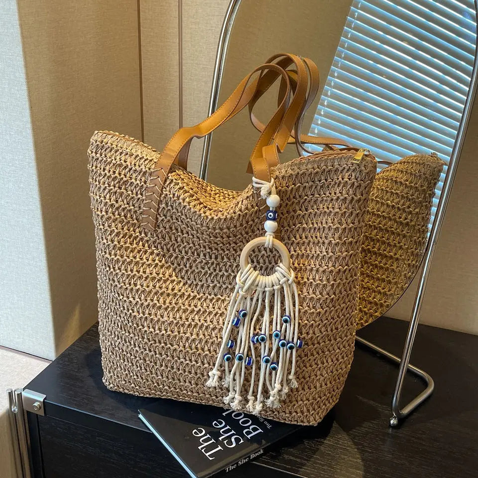 Straw Bag  Large-capacity Tote Bag All-match Seaside Shoulder Commuter Woven Bag onsam