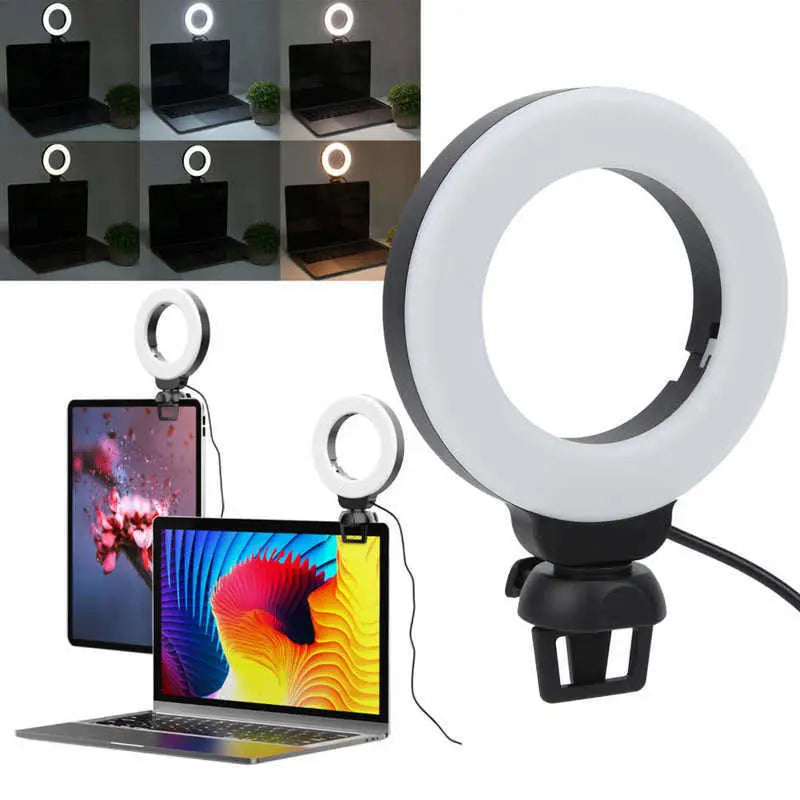 Video Conference 4 Inch Fill Light Computer Live Photography Light  LED Selfie Light USB Powered Round Camera Lamp Dimmable LED Ring Light With Phone Holder samsegir