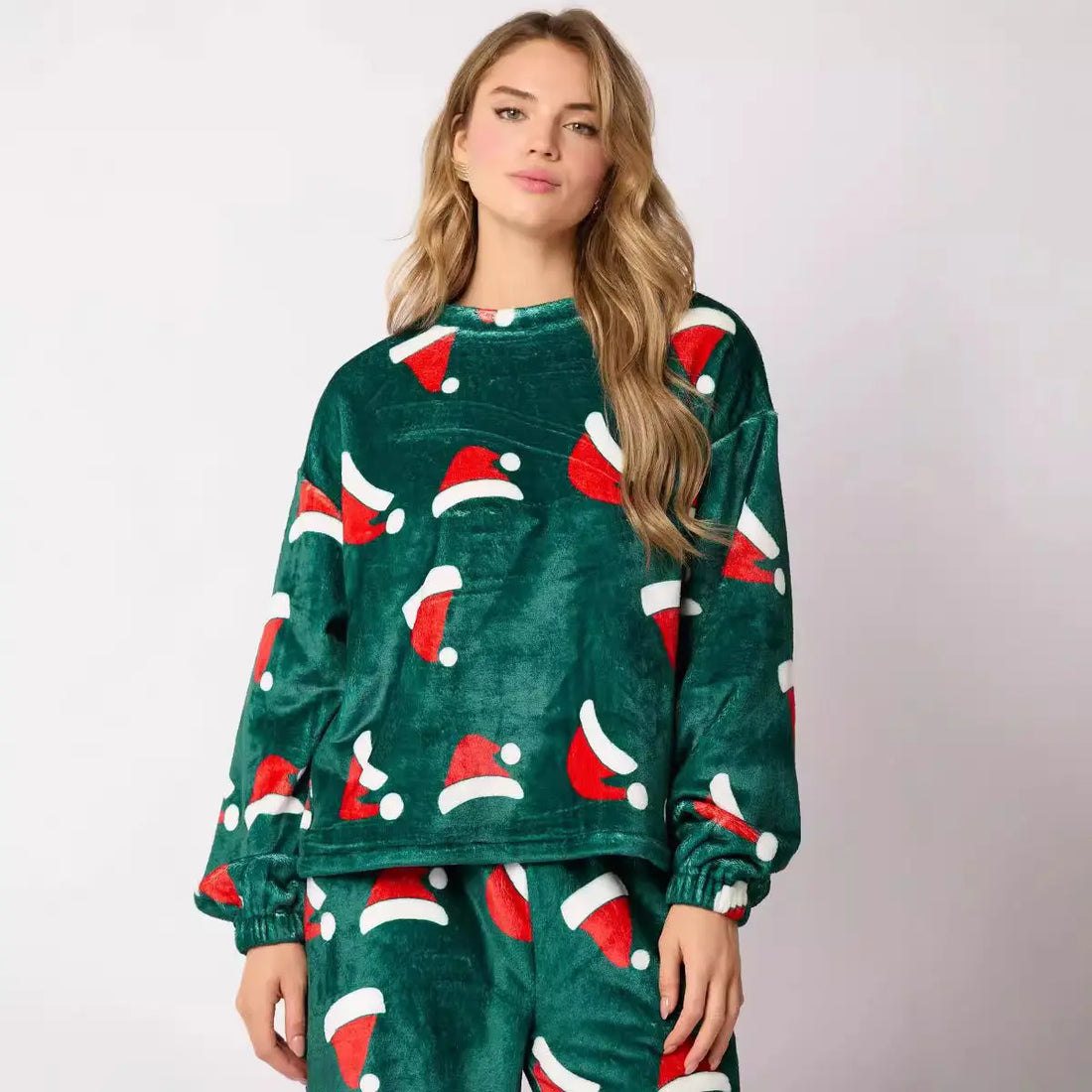 Women's Christmas Hat Pajamas Long Sleeve Trousers Suit samsegir