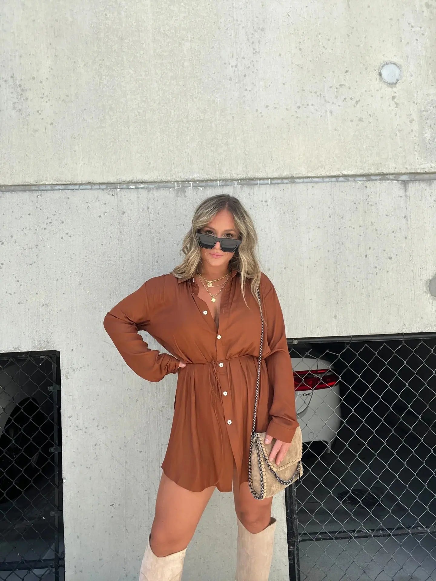 Women's Long Sleeve Jumpsuit With Button Fashion Shirt Dress samsegir