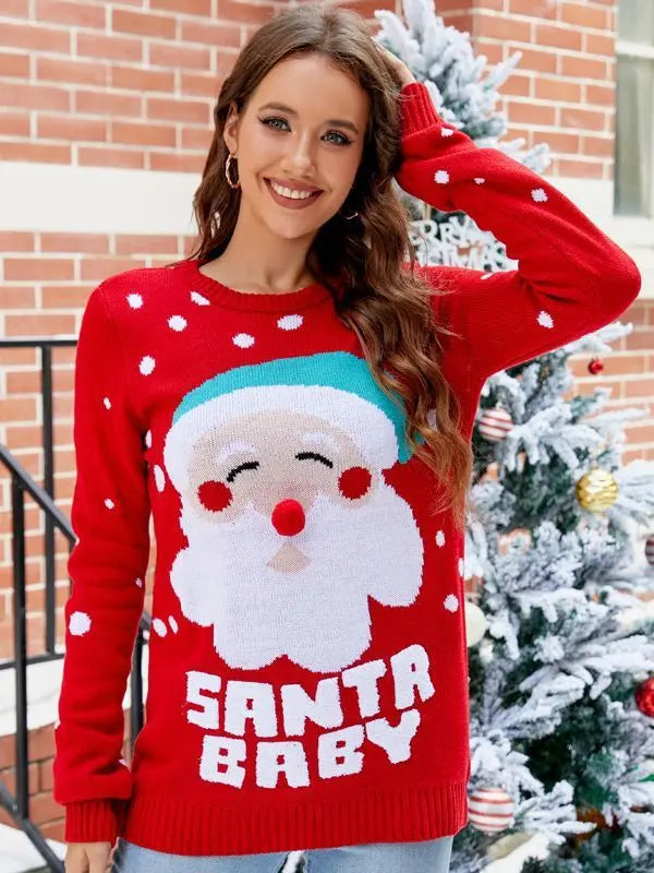 Women's Tops Santa Pullover Sweater Autumn And Winter Letter Embroidery Christmas Red Sweaters Long Sleeve Crew Neck Clothes samsegir