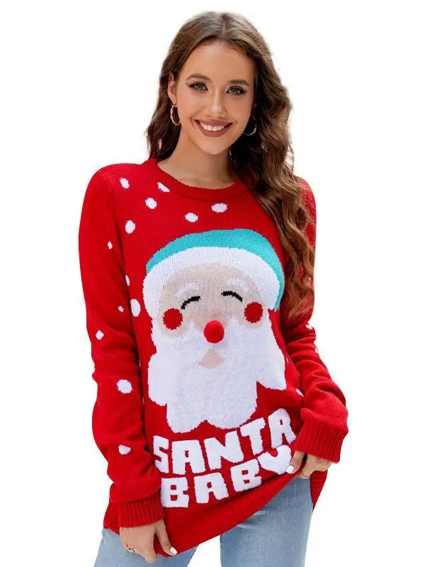 Women's Tops Santa Pullover Sweater Autumn And Winter Letter Embroidery Christmas Red Sweaters Long Sleeve Crew Neck Clothes samsegir